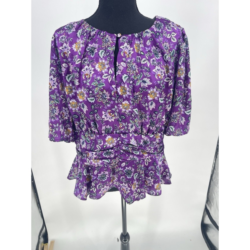 LOFT Purple‎ Floral Peplum Blouse Top Size 14 Flutter Sleeves Casual NWT Bin11